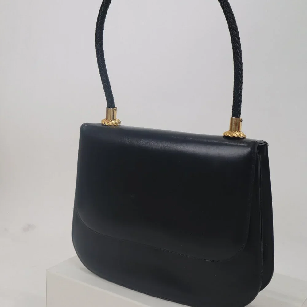Vintage Black Large Leather Jackie O Handbag Purse Satchel Bags by Supreme EUC